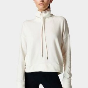 Sweaty Betty Harmonise Ivory Fleece Funnel Neck Sweatshirt sz M